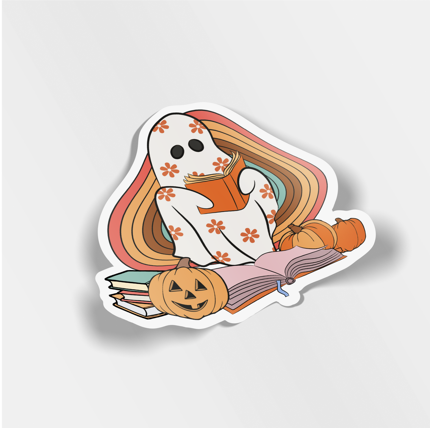 retro reading ghost vinyl sticker