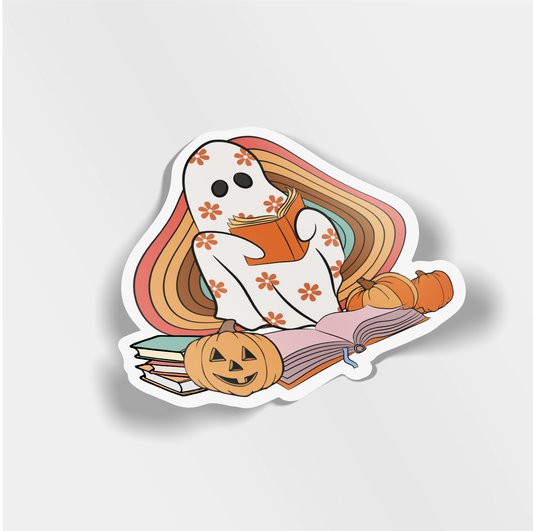 retro reading ghost vinyl sticker