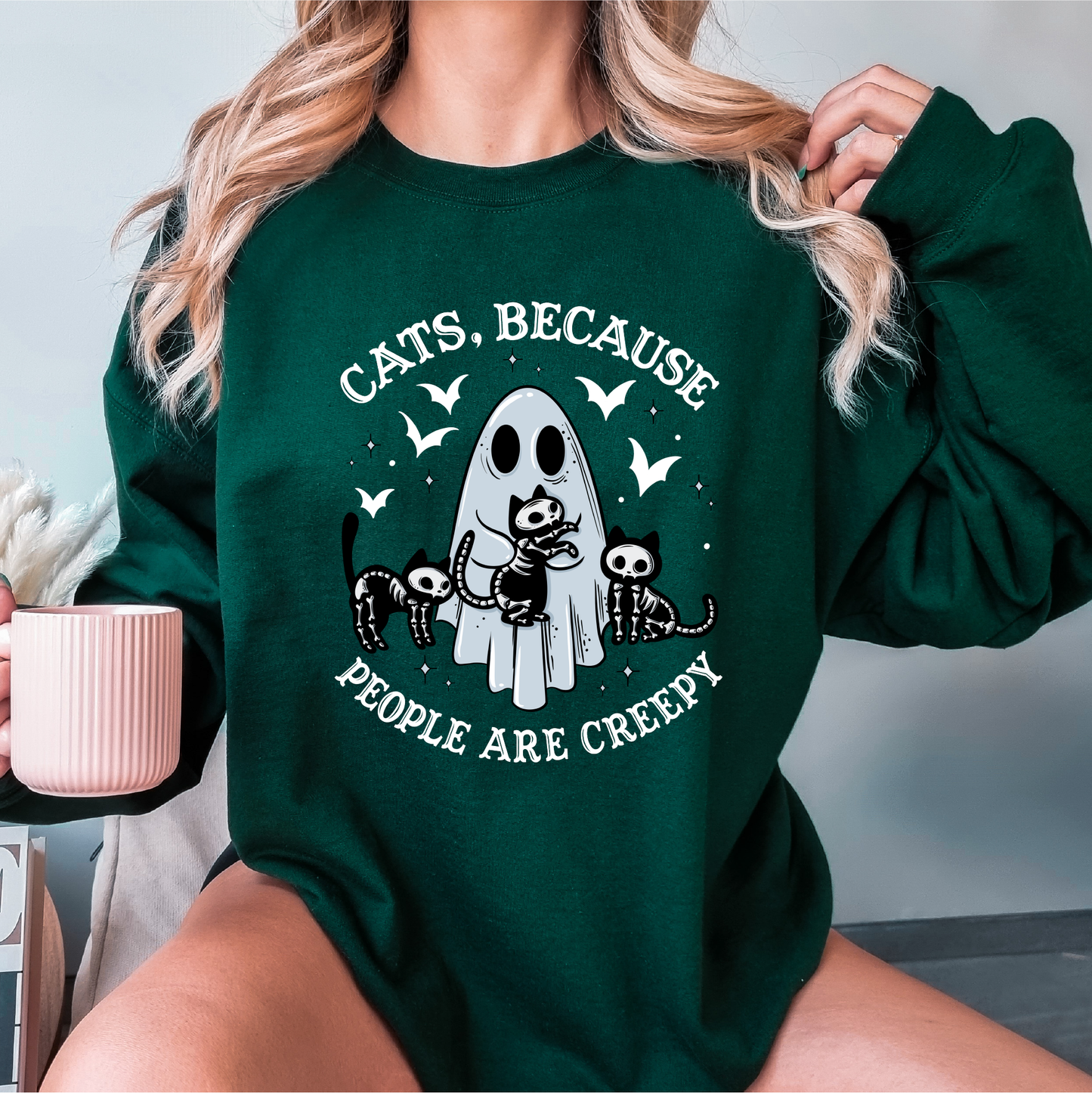 cats because people are creepy crewneck