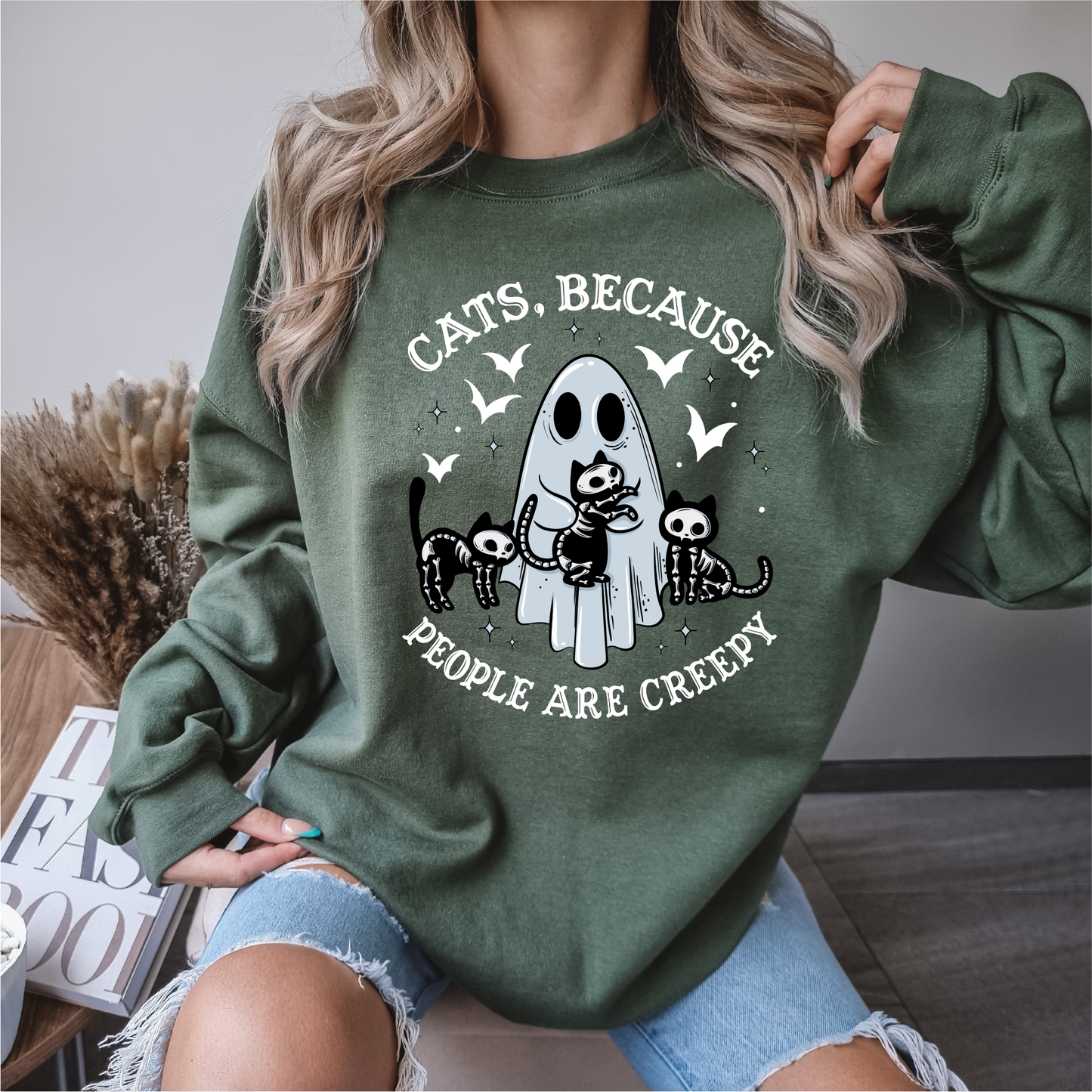 cats because people are creepy crewneck