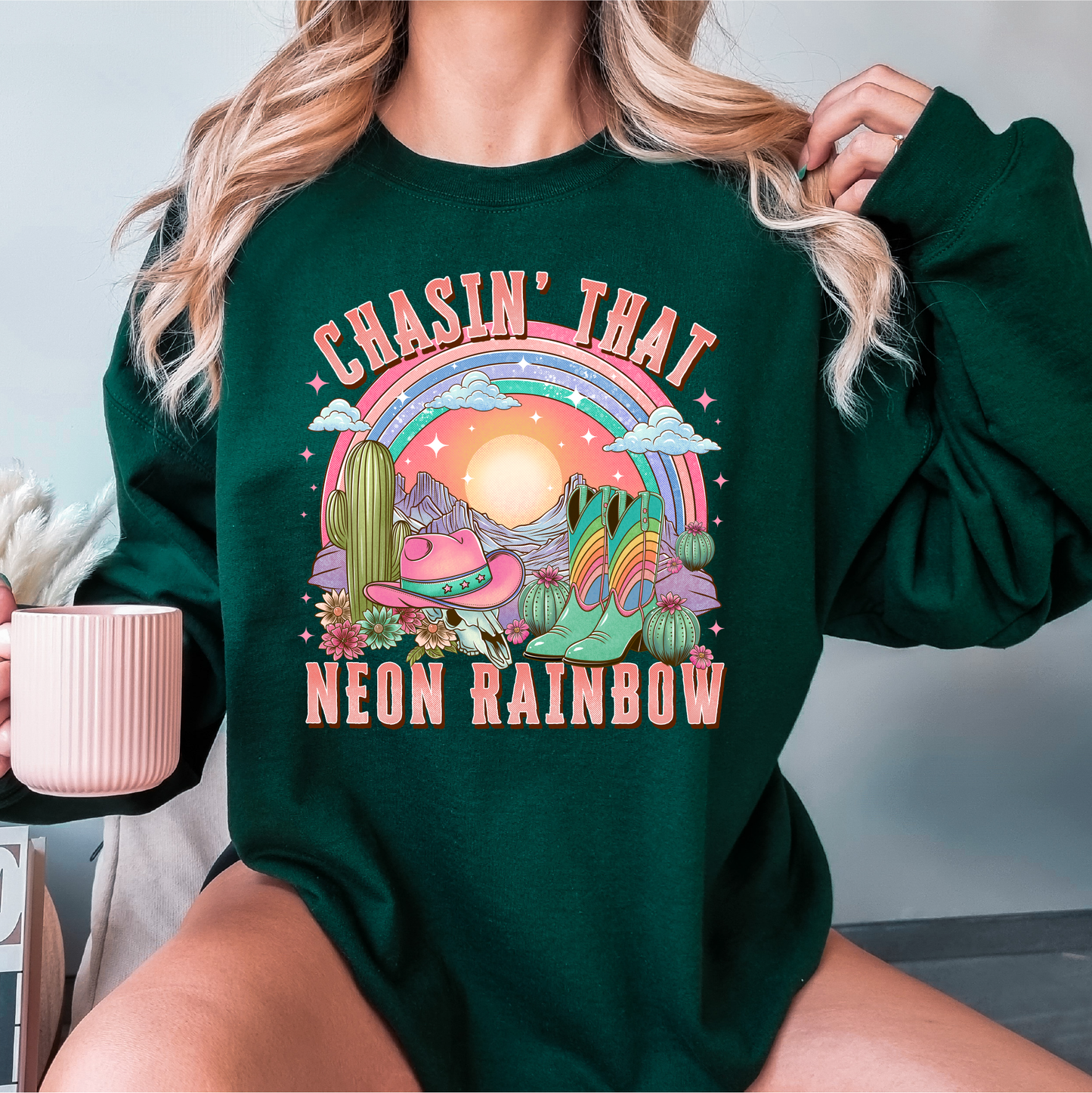 chasin that neon rainbow crewneck