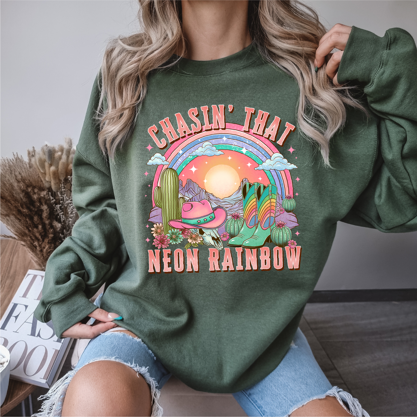 chasin that neon rainbow crewneck