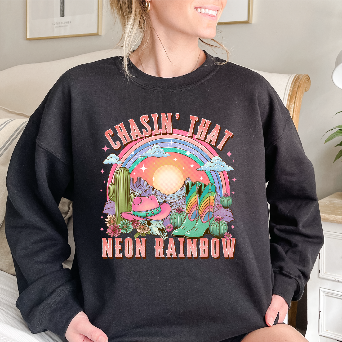 chasin that neon rainbow crewneck