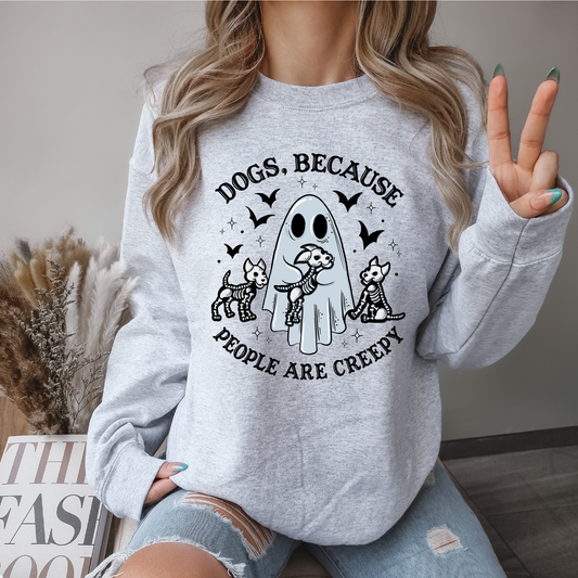 dogs because people are creepy crewneck