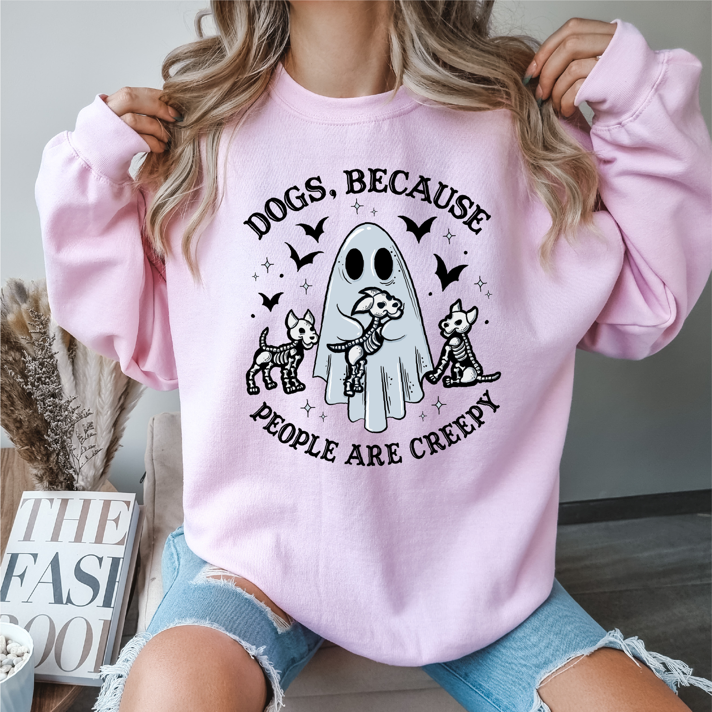 dogs because people are creepy crewneck