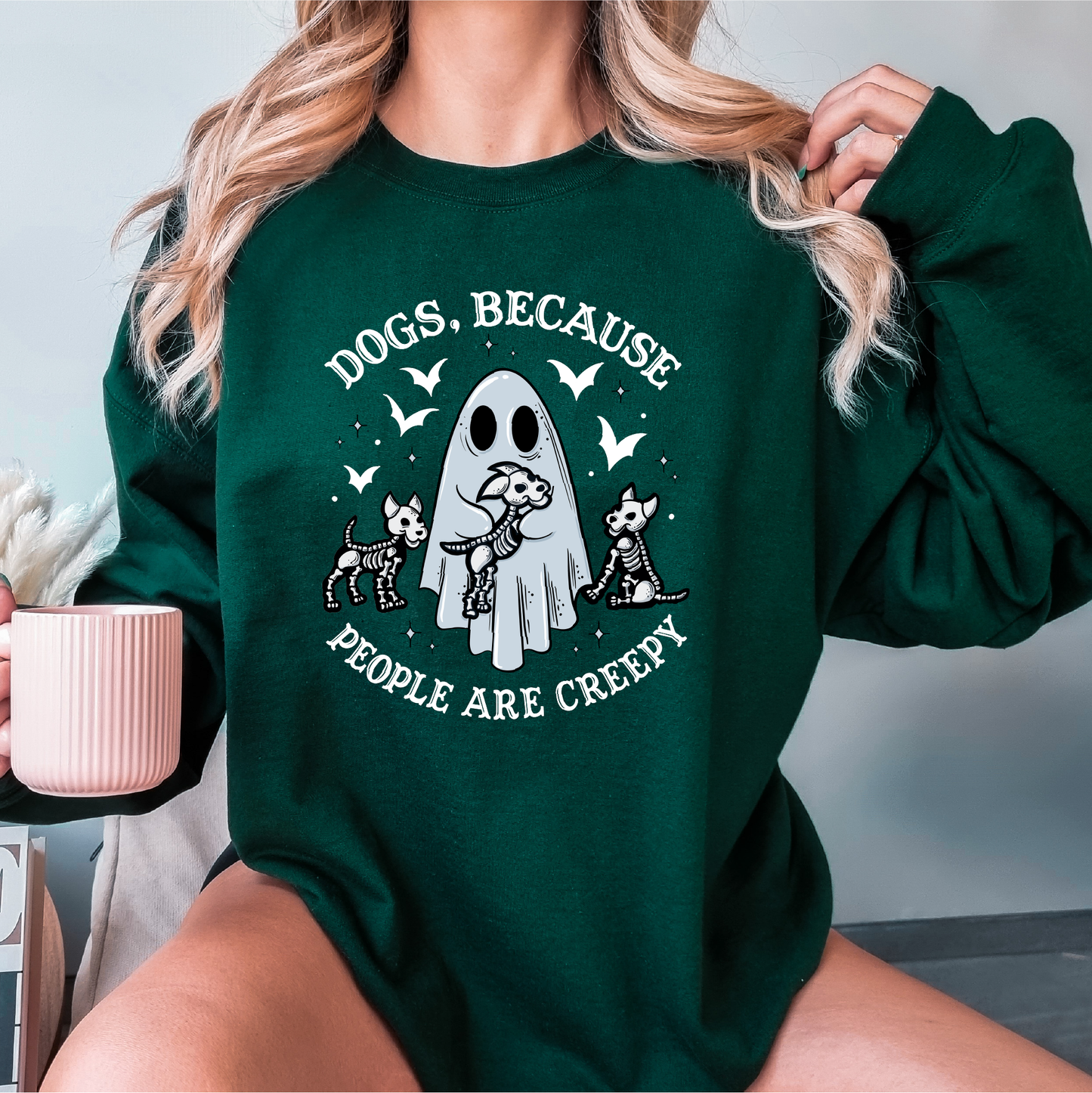 dogs because people are creepy crewneck