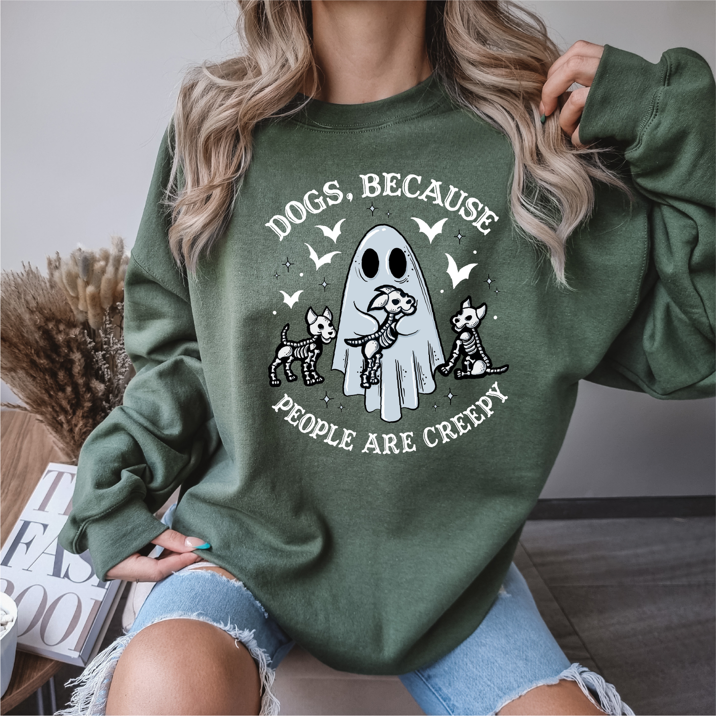 dogs because people are creepy crewneck