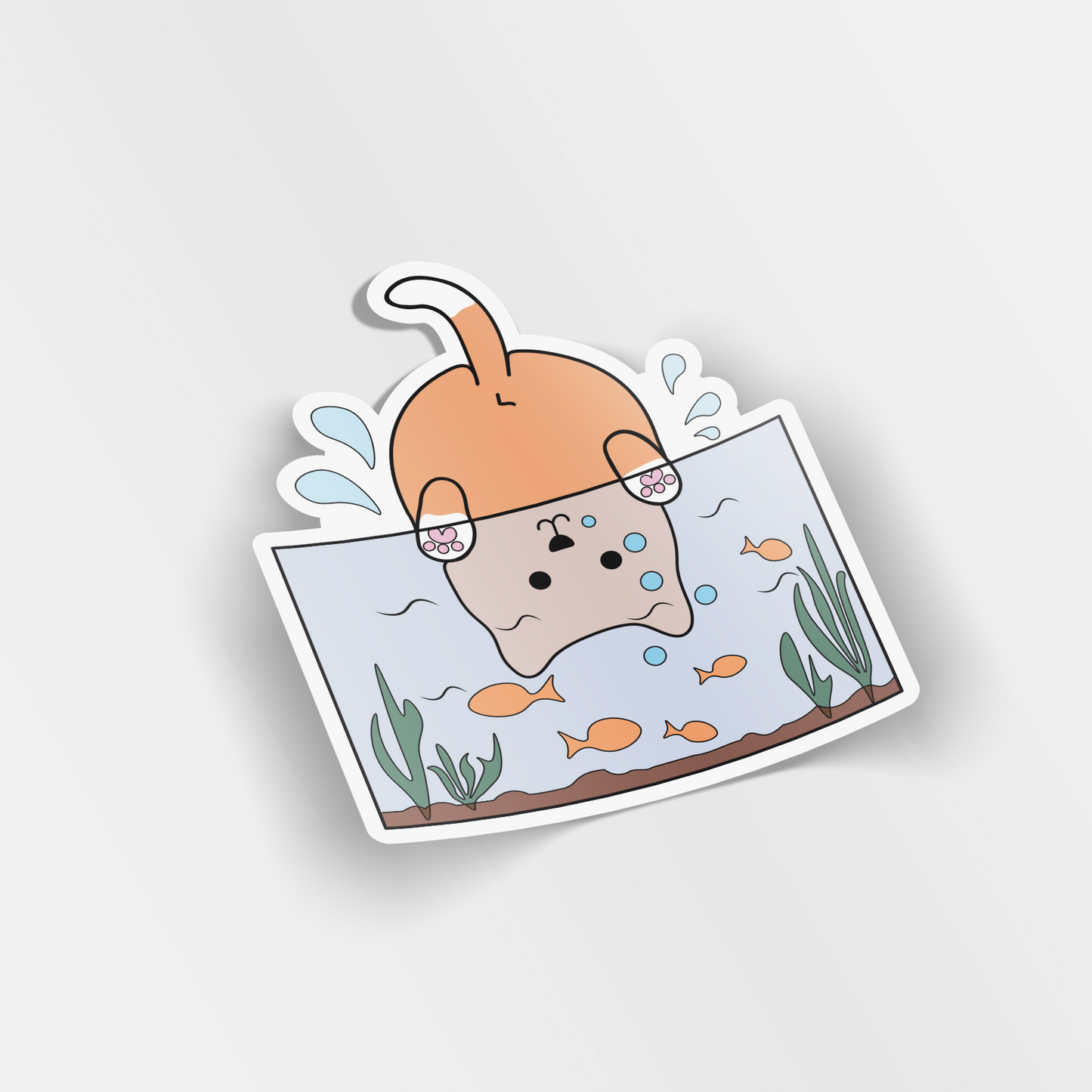 cat in fish tank vinyl sticker