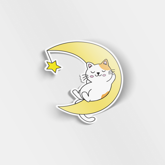 cat sitting on moon vinyl sticker