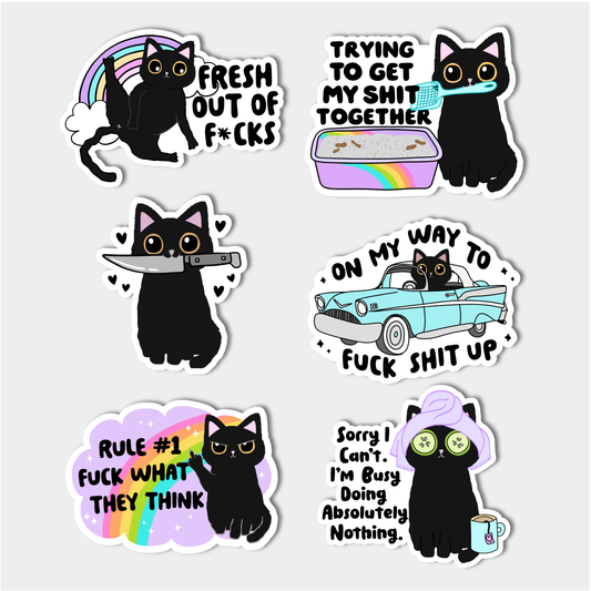 witty cat stickers - 6 pack